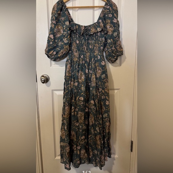 Free People Floral Long Sleeve Dress in Teal and Pink oasis midi - Picture 2 of 7